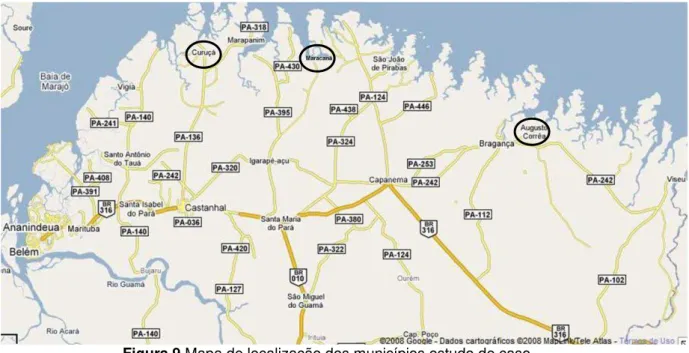 Figura 9 Mapa de localização dos municípios estudo de caso. 