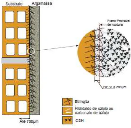 Figura 2.7 - Representação esquemática do mecanismo de aderência entre argamassa e bloco  cerâmico