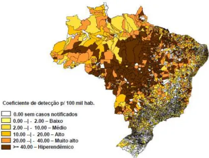 FIGURA  2  –  Coeficiente  de  detecção  de  hanseníase  por  município  no  Brasil  –  2014 