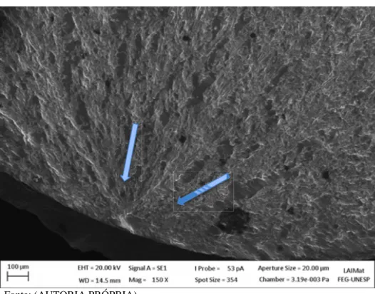 Figura 17 – MEV 15-5 PH metal base ensaiado – nucleação da trinca