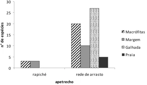 Figura 6   N° de espécies da família Cichlidae para cada habitat da área focal da RDS  Mamirauá, coletados em março, julho e dezembro de 2003 