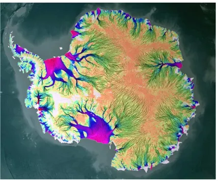 Fig. 1. A full map of Antarctic ice flow showing tributaries supplying major ice streams