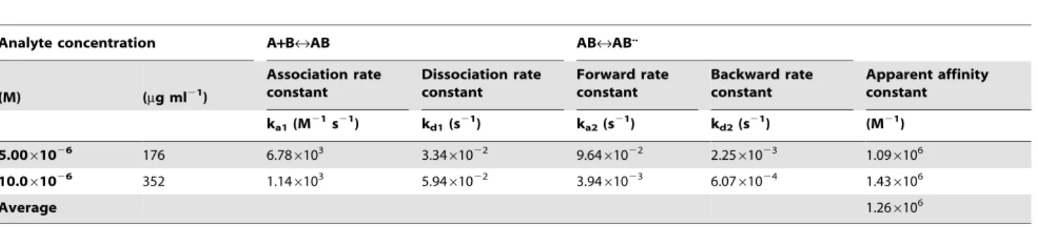 Table 1. Apparent association and dissociation kinetic data for the binding of PVP 1–63 -EGFP to immobilized S
