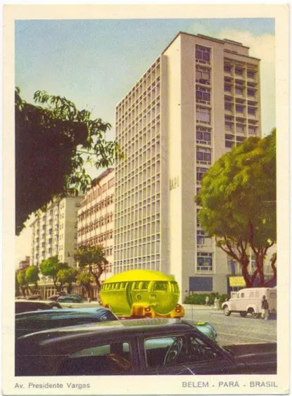 Fig. 06 – Vista da Av. presidente Vargas nos anos 1950, exibindo o modernismo de seus prédios  e o arrojado design do ônibus-zeppellin circulando
