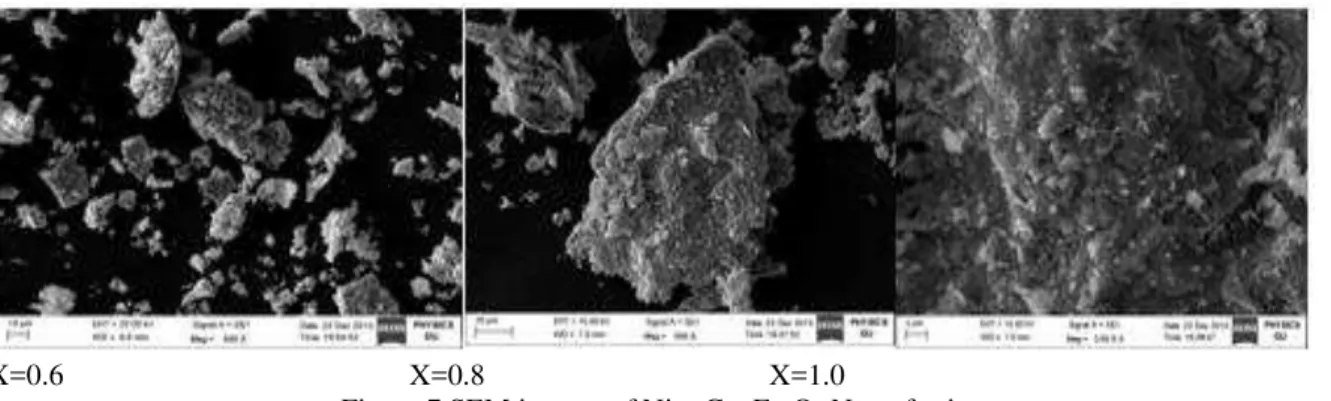 Figure 7 SEM images of Ni 1-X Co X Fe 2 O 4  Nano ferrites  3.3. Elemental Analysis by EDS 