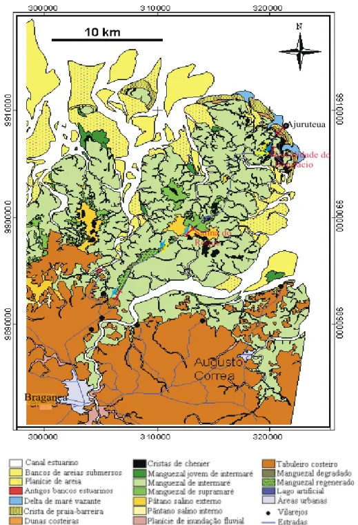 Figura 2- Mapa morfoestratigráfico da Planície Costeira Bragantina (Souza Filho, 2000)
