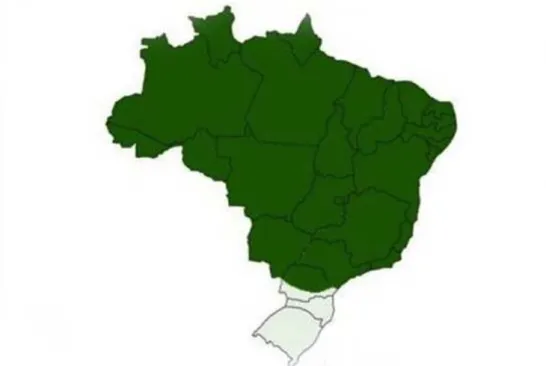 Figura  8:  Distribuição  geográfica  do  gavião-pedrez  em  território  brasileiro,  em  verde