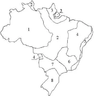 Figura 9: Mapa de regiões homogêneas do fator enérgico da chuva. Fonte: Silva  (2001 apud Silva, 2004)