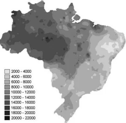 Figura 10: Índice de erodibilidade da chuva no Brasil. Fonte: Silva (2004). 