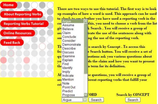 Figure 1. The pull down menu for querying the database for sample sentences. 