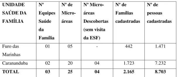 Tabela  1.  Cobertuta  da  Estratégia  Saúde  da  Família  por  Segmento  Territorial  do  DAMOS/SESMA - ANO 2012