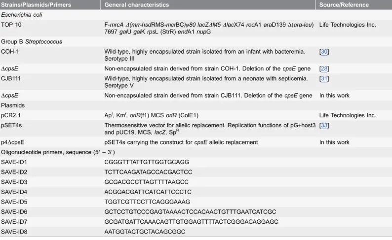 Table 1. Bacterial strains, plasmids and oligonucleotide primers used in this study.