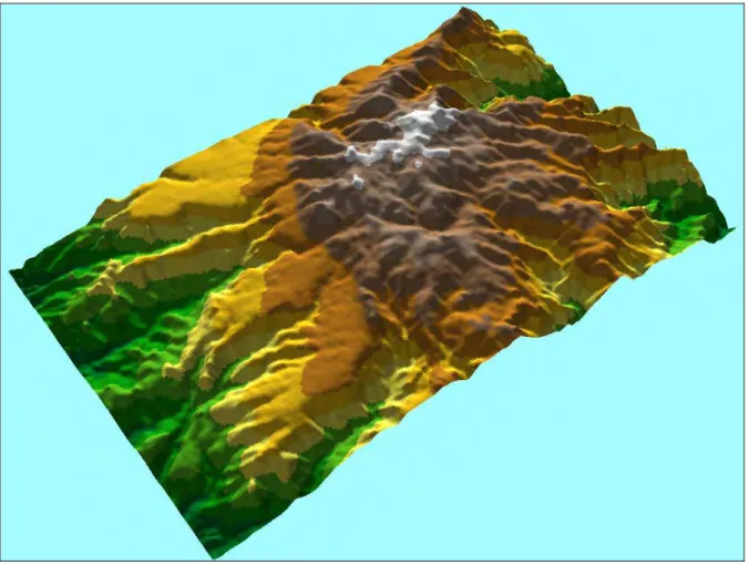 Fig. 3 The virtual 3D study area (25 * 15 sq. km) generated through the software model DTM-Lab (Ferrarini, 2007)