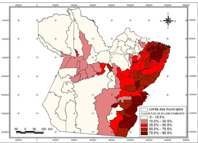Figura 7 - Classes de proporção do desflorestamento total nos municípios do estado do Pará