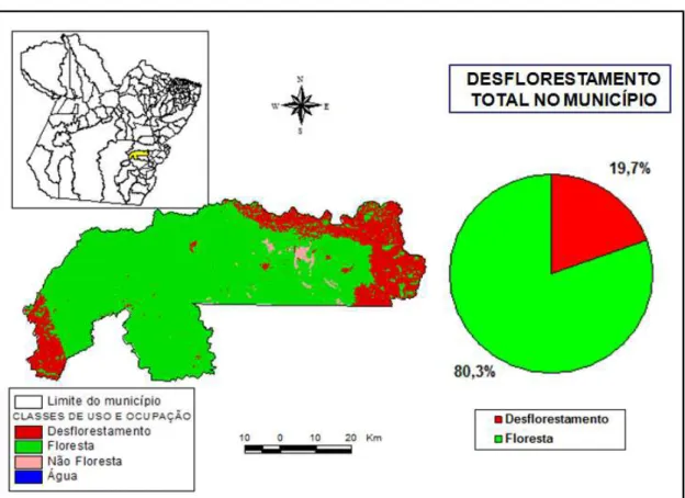 Figura  –  10. Porcentagem do desflorestamento total no município de Parauapebas. 
