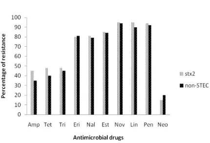 Figure 2. Antimicrobial resistance patterns of 114 E. coli isolates all carrying stx 2 gene and 234 E