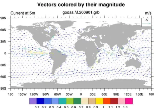Figura 4.2: Figura identificando a circulação das correntes marinhas no planeta a 5 metros de profundidade da superfície do mar (Fonte:
