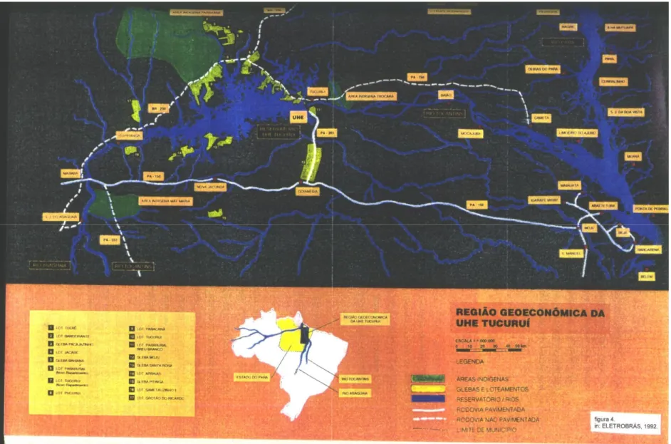 Figura 1 Mapa da Eletrobrás sobre o Complexo de Tucuruí, com vias de transportes (ferrovias, hidrovias e rodovias) de traçado sobrepostas ou próximas a 
