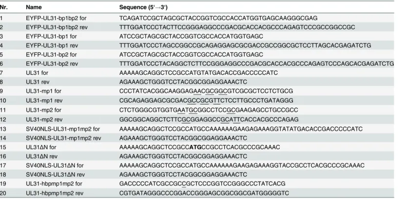 Table 2. Oligonucleotides used for general cloning and site-directed mutagenesis.