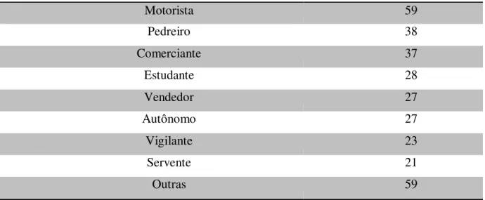 Tabela 07. Número de cumpridores por profissão 