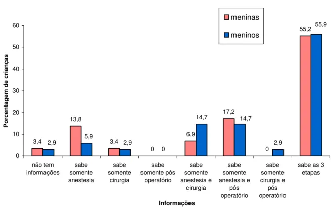 Figura 3: Porcentagem de crianças em cada tipo de informação, segundo o sexo, de acordo  com o acompanhante (N = 63)
