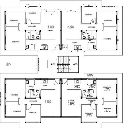 Figura 15 – Layout do apartamento tipo na segunda  versão do projeto (sem escala). Fonte: PMB, 2004