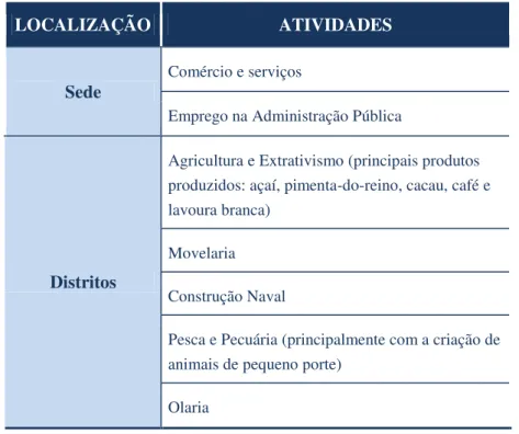Tabela 2: Atividades econômicas desenvolvidas em Igarapé-Miri  Fonte: IDEPLAN (2010) 