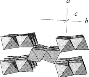 Figure 1. Arrangement of polyhedra in the structure of goethite, the octa- octa-hedra share edges within the rows, and vertices between chains.