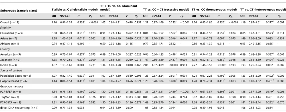 Table 2. Meta-analysis of the association between ESR1 PvuII (C.T) polymorphism and prostate cancer risk.