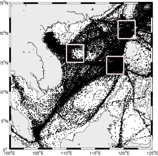 Fig. 1. Geographical distribution (asterisks) of the XBT data used in this study, which consist of more than 23,000 profiles