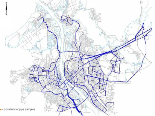 Fig. 3. Locations of pipe samples used of model validation.