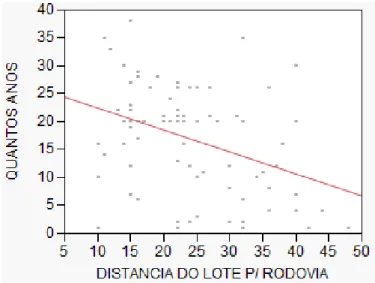 Gráfico 4: Relação tempo no lote e distância do estabelecimento a rodovia 