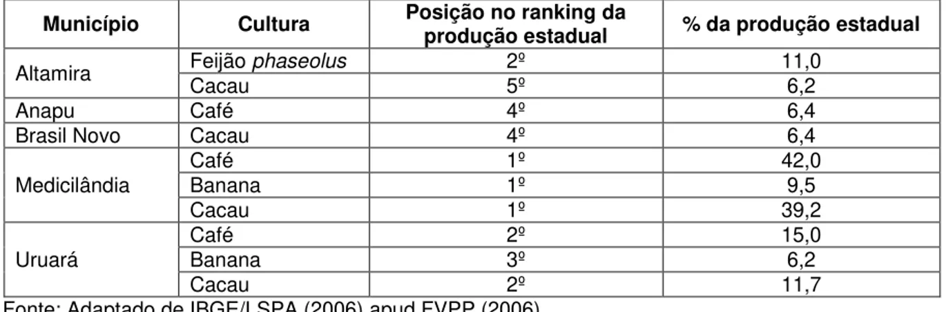 Tabela  02:  Posição  dos  municípios  do  Território  da  Transamazônica  no  “ ranking ”   da  produção  agrícola estadual, em 2005 