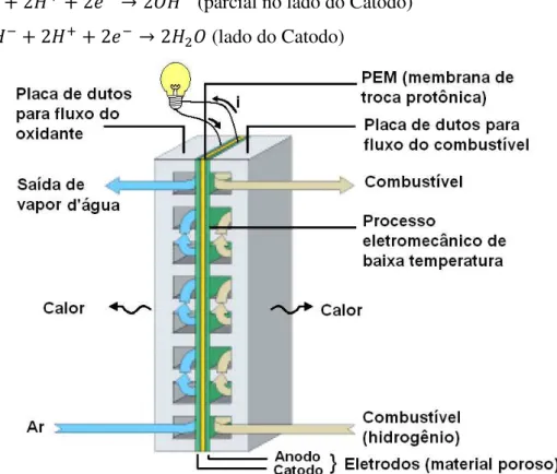 Figura 3.2 Princípio de Funcionamento de uma Célula a Combustível do Tipo PEMFC [45]  