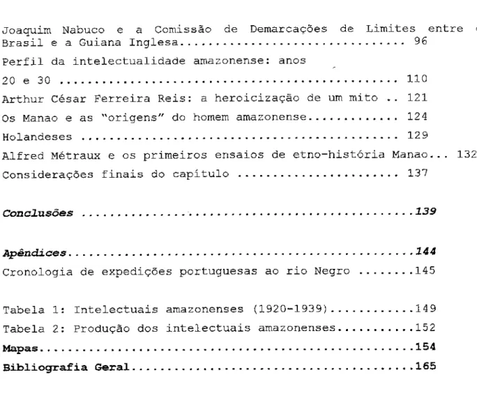 Tabela 1: Intelectuais amazonenses (1920-1939)    149  Tabela 2: Produção dos intelectuais amazonenses   