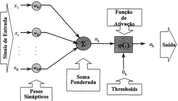 Figura 3.8- Arquitetura de um Neuronio Artificial com MUltiplas Entrtuias Niio Lineares 