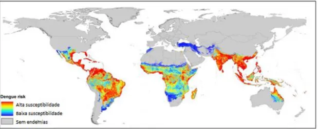 Figura  1.1. Distribuição global de dengue no mundo. [57] 