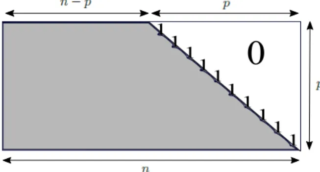 Figura 2.2: Matriz de verifica¸c˜ao de paridade na forma triangular inferior equivalente.