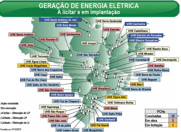 Figura  (7)  –  PAC  2007-2010.  Geração  de  energia  elétrica:  hidrelétricas  em  implantação
