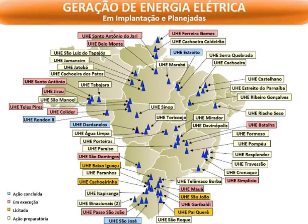 Figura  (8)  –  PAC  2011-2014.  Geração  de  energia  elétrica:  hidrelétricas  em  implantação