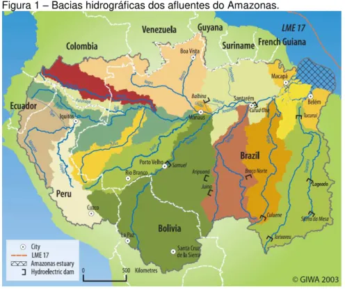 Figura 1  –  Bacias hidrográficas dos afluentes do Amazonas. 