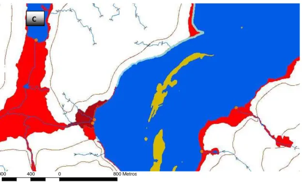 Fig. 09: Sequência de imagens apresentando um trecho emblemático da complexidade geomorfológica associada  às feições deposicionais do rio Tietê