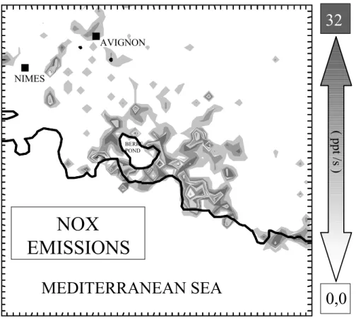 Fig. 2. NO x emission map for an ordinary day of July at 12:00 UTC.