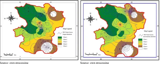 Figure 6: Overlaid and integrated map of probability   of occurrence of longest durations with map of spatial variation 