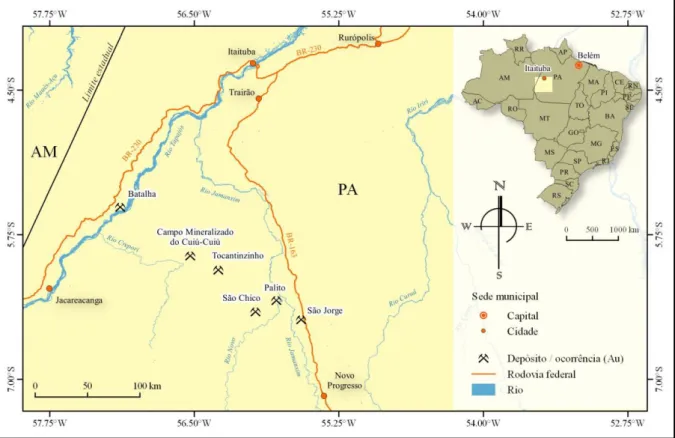 Figura 1 – Localização do Campo Mineralizado do Cuiú-Cuiú com as principais vias de acesso