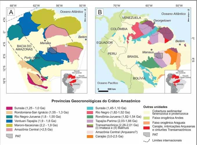 Figura  2  –  Propostas  de  subdivisão  tectono-geocronológica  do  Cráton  Amazônico,  segundo  Tassinari  &amp; 