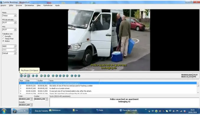 Figure 1. Example of the process of inserting subtitles for Reuters videos using Subtitle Workshop  (http://uk.reuters.com/) 