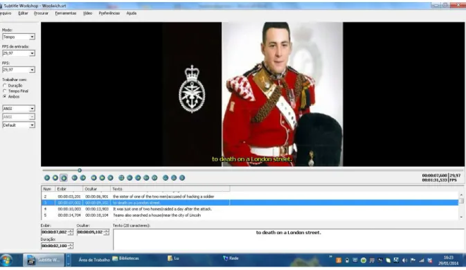 Figure 3. Example of the process of inserting subtitles for Reuters videos using Subtitle Workshop  (http://uk.reuters.com/) 
