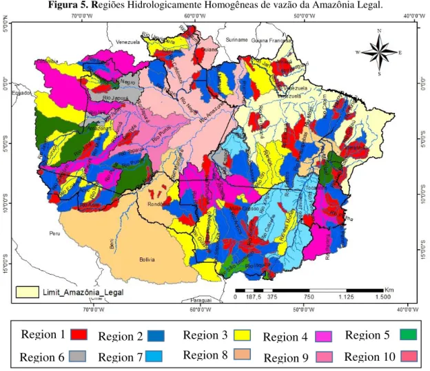 Figura 5. Regiões Hidrologicamente Homogêneas de vazão da Amazônia Legal. 