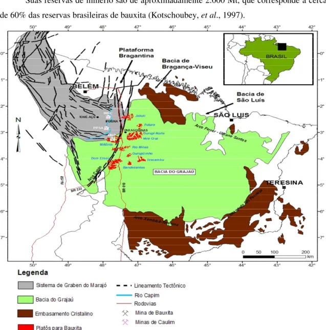 Figura 2.3 – Mapa geológico com o domínio da Bacia do Grajaú com os principais platôs de  ocorrências de bauxita